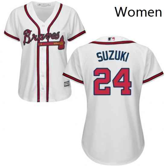 Womens Majestic Atlanta Braves 24 Kurt Suzuki Replica White Home Cool Base MLB Jersey